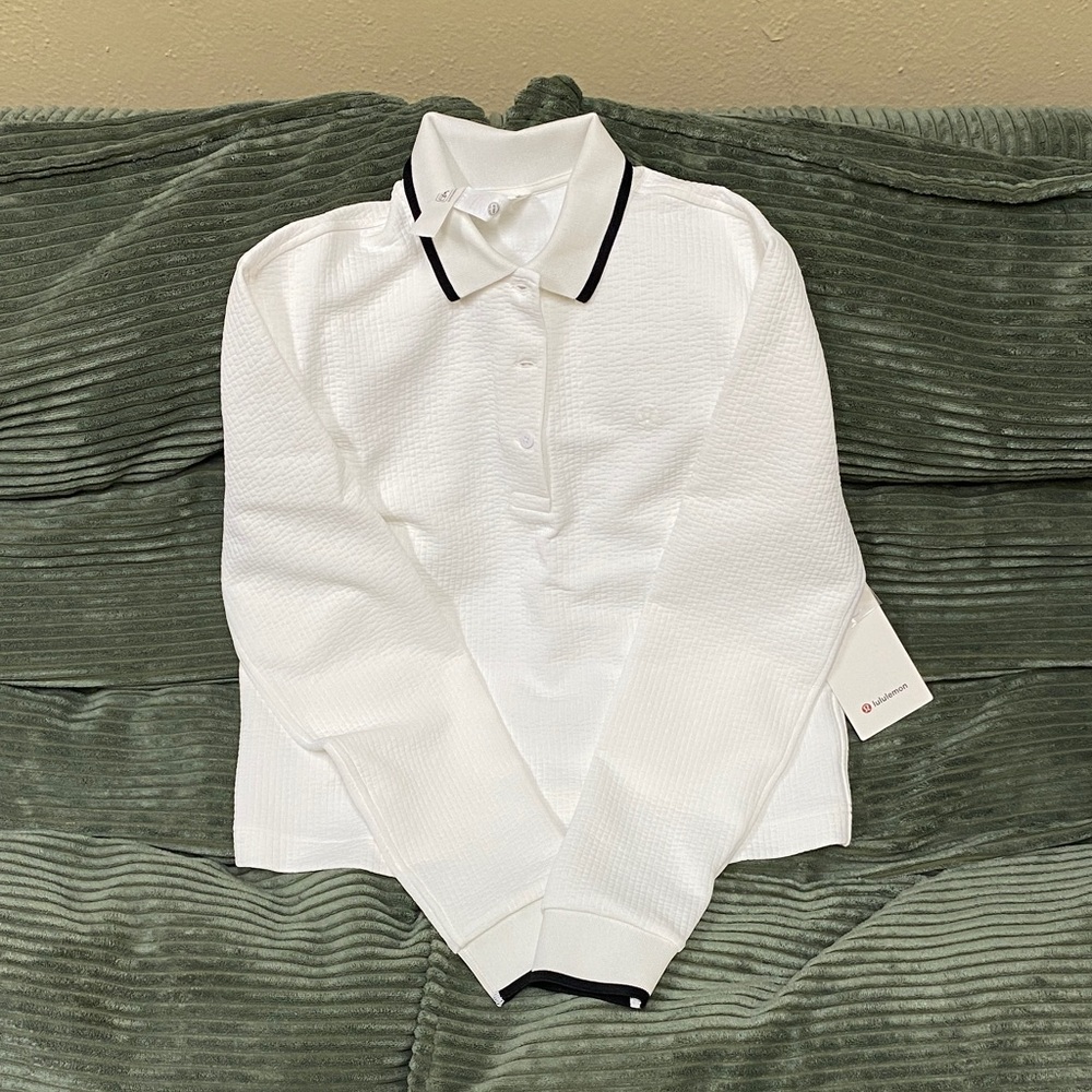 lululemon athletica White Long-Sleeve Polo with Black Trim